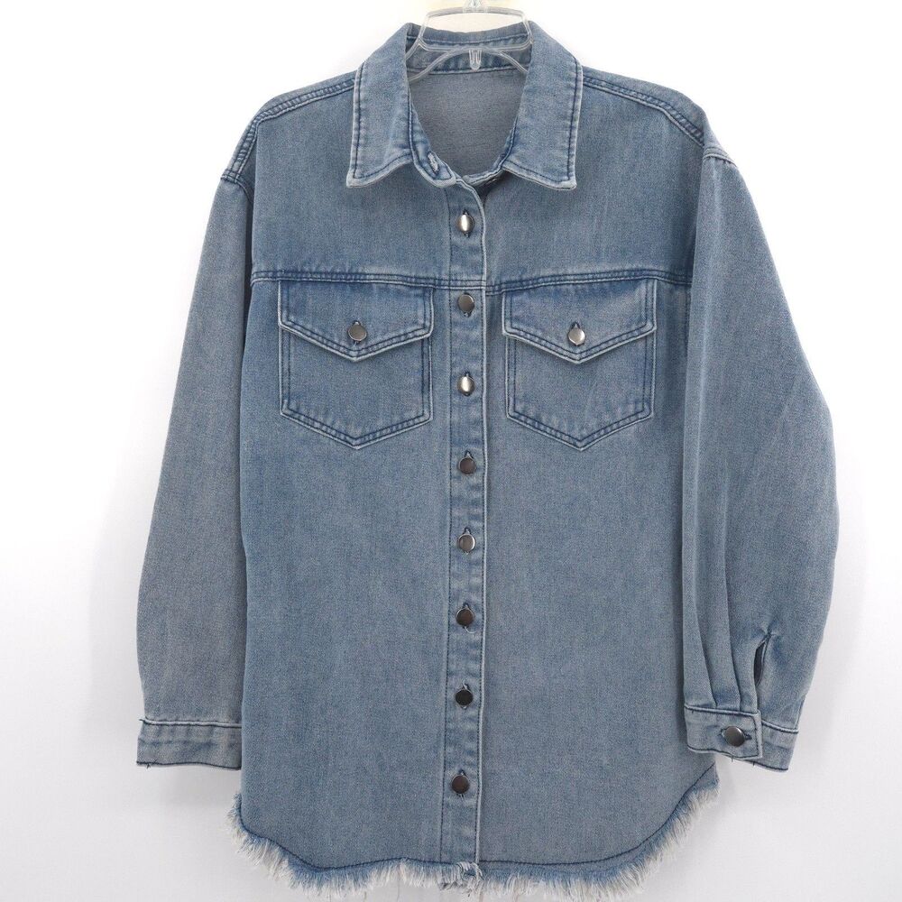 Womens blue denim shacket jacket Size‎ S long sleeve western grunge